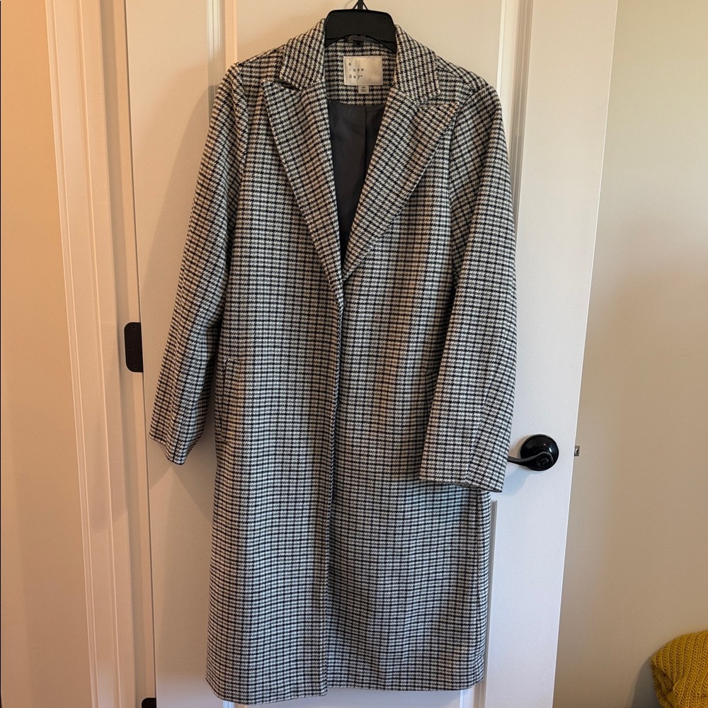 a new day Black and White Checkered Trench Coat